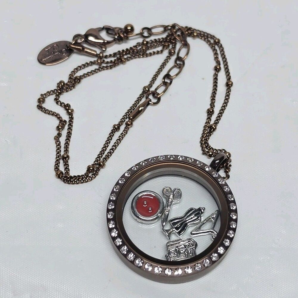Origami Owl Bronze Tone Locket Pendant Necklace Fashion Designer Floating Charms